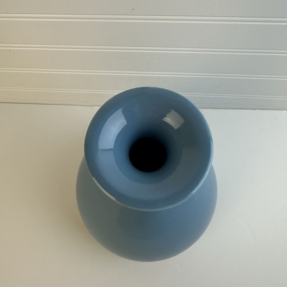 Vintage 80s Modern Ceramic Gourd Flower Vase Blue Glossy Glaze #454 Made in USA - Picture 3 of 7